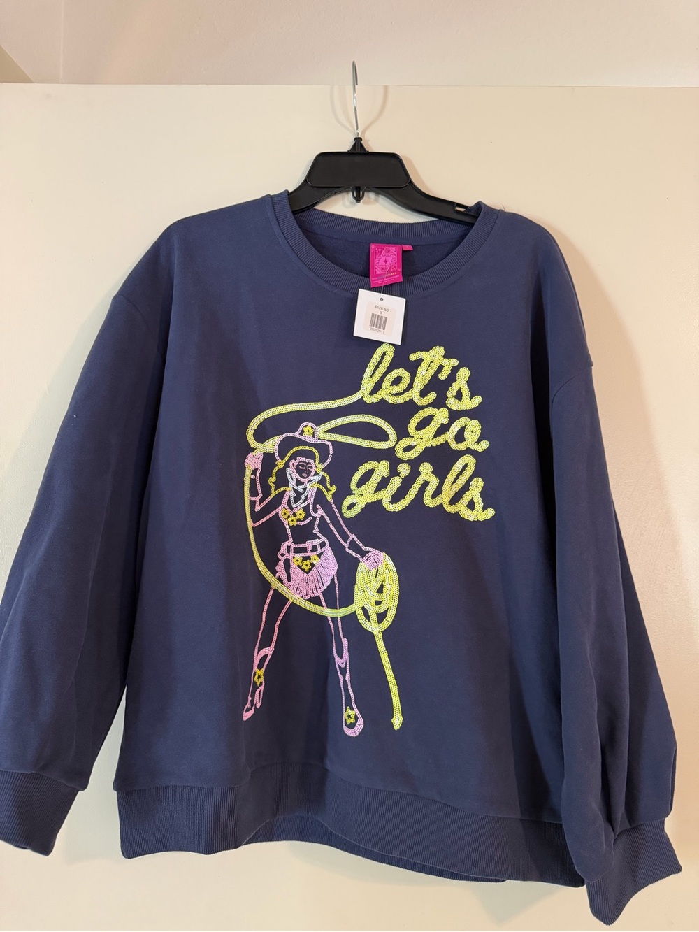 QUEEN OF SPARKLES Navy Sweatshirt with Neon Yellow and Neon Pink Accents